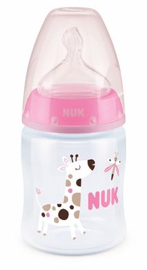 Бутылочка температурная пластиковая NUK First Choice Plus, 150 мл, с силиконовой соской, размер 1, отверстие М, жираф 3952399 Mams family