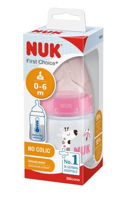Бутылочка температурная пластиковая NUK First Choice Plus, 150 мл, с силиконовой соской, размер 1, отверстие М, жираф 3952399 Mams family