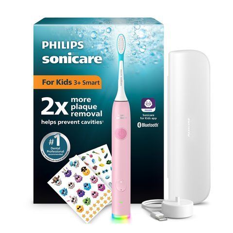 Дитяча електрична звукова зубна щітка Philips Sonicare For Kids Smart HX6600/41, рожева, 2 режими, 2 насадки, дорожній футляр, 2 комплекти наклейок, 0.5 Вт 3930697 Mams family
