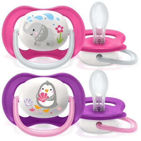 Пустышка силиконовая Philips AVENT Ultra Air Animal SCF080/08, розовая, 6-18 месяцев, 2 шт 3936381 Mams family