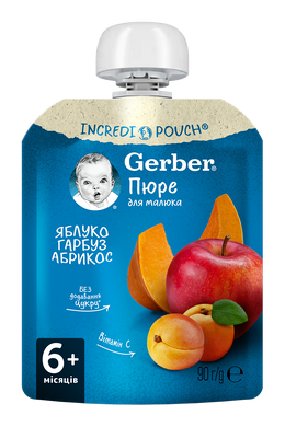 пюре Gerber яблуко, гарбуз, абрикос від 6 місяців, 90г пауч 1227000 Mams family