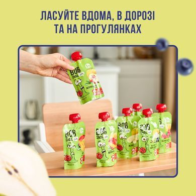Дитяче пюре фруктове Равлик Боб "Яблуко-Груша-Чорниця"для дітей від 6 місяців, 90г 1740799 Mams family