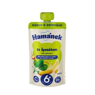 Детское пюре Hamanek Яблоко с бананами и шпинатом (пауч), без сахара, с 6-ти мес, 100 гр 1215910 Mams family