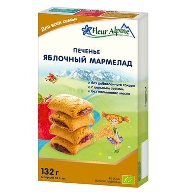 Детское печенье Fleur Alpine ORGANIC ЯБЛОЧНЫЙ МАРМЕЛАД для всей семьи, 132 г 1684025 Mams family