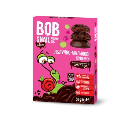 Яблочно-малиновые конфеты Равлик Боб в черном шоколаде, 60г 1740466 Mams family