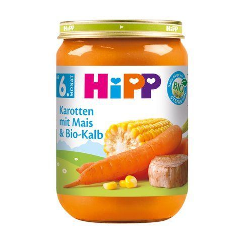Дитяче м'ясо-овочеве пюре HiPP Морква з кукурудзою та органічною телятиною, від 6-міс, 190 гр 1223849 Mams family