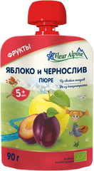 Детское фруктовое пюре пауч Fleur Alpine ORGANIC Яблоко и чернослив, без сахара, с 5-ти мес, 90 гр 1284001 Mams family