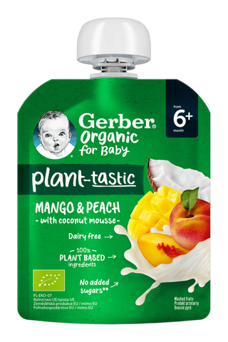 Пюре Gerber® Organic з манго, персиком та кокосовим мусом для дітей із 6 місяців, 80 г 1227096 Mams family