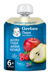 пюре Gerber яблуко,груша,малина,чорниця від 6 місяців, 90г пауч 1227023 Mams family