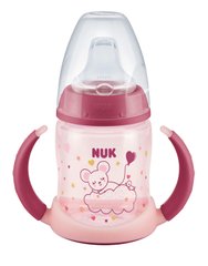 Бутылочка пластиковая с силиконовой насадкой NUK Day and Night с ручками, светится ночью, розовая с 6 месяцев+, 150 мл, 3952376 Mams family