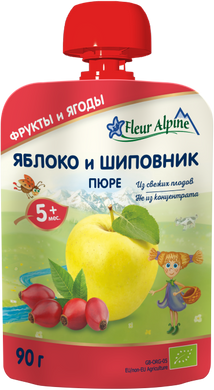 Дитяче фруктове пюре пауч Fleur Alpine ORGANIC Яблуко і шипшина, без цукру, від 5-ти міс, 90 гр 1284002 Mams family