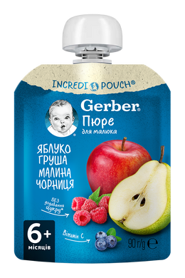 пюре Gerber яблуко,груша,малина,чорниця від 6 місяців, 90г пауч 1227023 Mams family