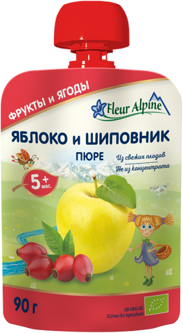 Дитяче фруктове пюре пауч Fleur Alpine ORGANIC Яблуко і шипшина, без цукру, від 5-ти міс, 90 гр 1284002 Mams family