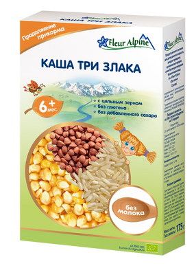 Детская безмолочная каша Fleur Alpine ORGANIC ТРИ ЗЛАКА, без глютена, с 6-ти мес, 175гр 1184014 Mams family