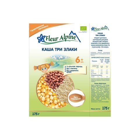 Дитяча безмолочна каша Fleur Alpine три злаки, від 6 місяців, 175 г 1184014 Mams family