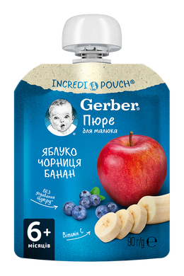 пюре Gerber яблуко,чорниця,банан від 6 місяців,90г пауч 1227025 Mams family