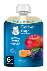 пюре Gerber яблуко,слива,морква від 6 місяців, 90г пауч 1227027 Mams family