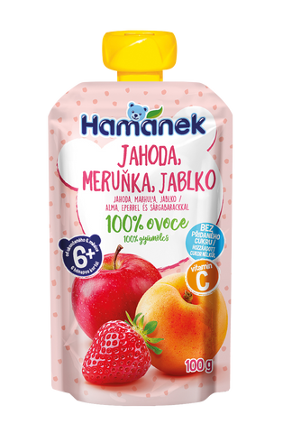 Детское пюре Hamanek (пауч) "Яблоко с клубникой и абрикосом", без сахара 100 гр 1215914 Mams family