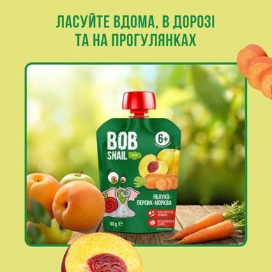 Дитяче фруктово-овочеве пюре Равлик Боб "Яблуко&ndash;Персик&ndash;Морква" від 6 місяців, 90 г 1741021 Mams family