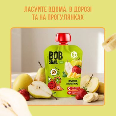 Дитяче фруктове пюре Равлик Боб "Яблуко&ndash;Груша-Банан-Полуниця" від 6 місяців, 90 г 1741022 Mams family