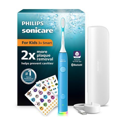 Дитяча електрична звукова зубна щітка Philips Sonicare For Kids Smart HX6600/42, блакитна, 2 режими, 2 насадки, дорожній футляр, 2 комплекти наклейок, 0.5 Вт 3930698 Mams family