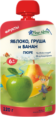 Дитяче фруктове пюре пауч Fleur Alpine ORGANIC Яблуко, груша і банан, без цукру, з 6-ти міс, 120 гр 1284007 Mams family