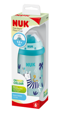Поильник NUK Evolution Flexi Cup, с рисунком, который меняет цвет, 300 мл, зебра, голубой 3952425 Mams family
