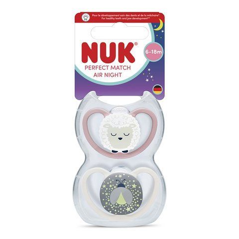 Пустушка силіконова NUK Perfect Match Air Night нічна, розмір 2 (від 6 до 18 місяців), вівця/зірки, 2 шт 3954168 Mams family