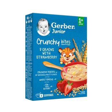 Каша безмолочна Gerber&reg; Мультизлакова з хрусткими пластівцями та шматочками полуниці, 1+ рік, 200 г 1100408 Mams family