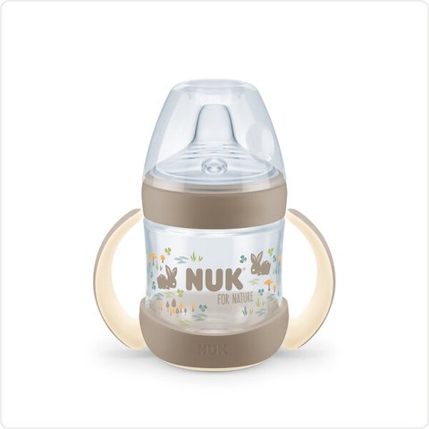 Пляшечка з ручками NUK FOR NATURE бежева з силіконовою насадкою від 6 місяців, 150 мл 3952720 Mams family