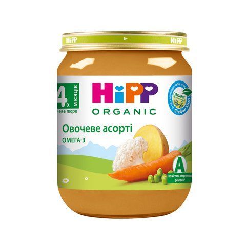 Детское овощное пюре HiPP ORGANIC "Овощное ассорти", с 4-х мес, 125 гр 1223072 Mams family