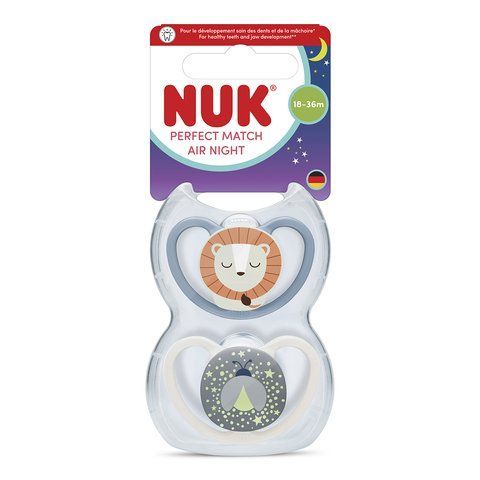 Пустушка силіконова NUK Perfect Match Air Night нічна, розмір 3 (від 18 до 36 місяців), лев/зірки, 2 шт 3954169 Mams family