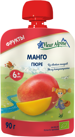 Дитяче фруктове пюре Fleur Alpine ORGANIC Манго, без цукру, з 6-ти міс, 90 гр 1284010 Mams family