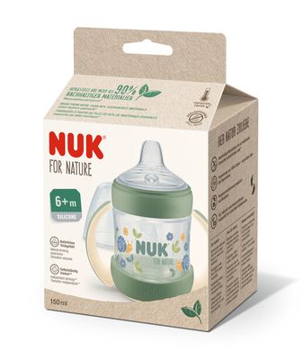 Бутылочка с ручками NUK FOR NATURE, силиконовая насадка, 150 мл, зеленая 3952721 Mams family