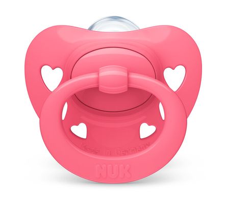 Пустушка ортодонтична NUK силіконова SIGNATURE р2, 6-18 місяців, рожеві серця, 1 шт у блістері 3952472 Mams family