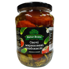 Овощи маринованные слабокислые ассорти (томаты - огурцы) ТМ Natur Bravo 720мл 1999663 Mams family