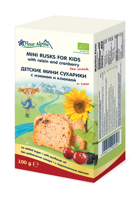 Детские мини сухарики с изюмом и клюквой Fleur Alpine ORGANIC, без сахара, с 3-х лет, 100 гр 1684016 Mams family