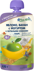 Дитяче фруктове пюре Fleur Alpine ORGANIC Яблуко - Банан з Йогуртом, без цукру, з 6-ти міс, 120 гр 1284018 Mams family