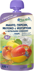 Дитяче фруктове органічне пюре Fleur Alpine ORGANIC Манго - Персик - Яблуко з Йогуртом, без цукру, з 6-ти міс, 120 гр 1284020 Mams family