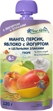 Детское фруктовое органическое пюре Fleur Alpine ORGANIC Манго - Персик - Яблоко с Йогуртом, без сахара, с 6-ти мес, 120 гр 1284020 Mams family