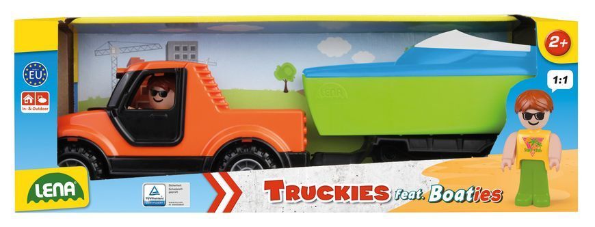 Детская игрушечная машинка LENA Truckies Пикап с тележкой и лодкой, от 2 лет, 35 см 6337899 Mams family