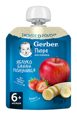 Фруктове пюре Gerber® "Яблуко, банан, полуниця" для дітей із 6 місяців, 90 г 1227029 Mams family