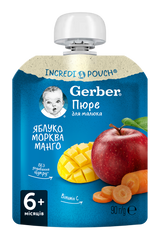 Фруктово-овочеве пюре Gerber® "Яблуко, морква, манго" для дітей від 6 місяців, 90 г 1227031 Mams family