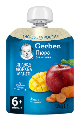 Фруктово-овочеве пюре Gerber® "Яблуко, морква, манго" для дітей із 6 місяців, 90 г 1227031 Mams family