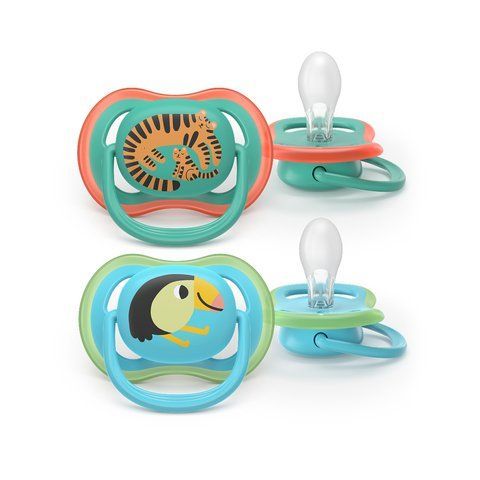 Пустышка силиконовая Philips AVENT Pacifier Ultra Air SCF087/11, зеленая и фиолетовая, 6-18 месяцев, 2 шт. 3936458 Mams family