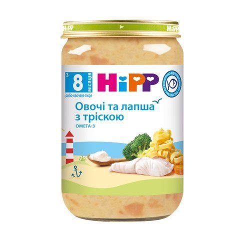 Детское рыбно-овощное пюре HiPP Овощи и лапша с треской, 220 гр 1223742 Mams family