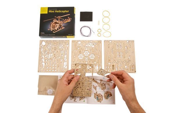 Механічний 3D пазл UGEARS "Мінігелікоптер", 167 елементів, від 14 років 6330022 Mams family
