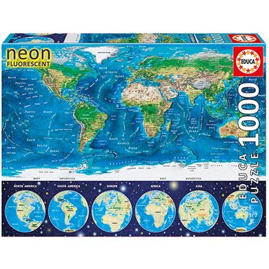 Пазл EDUCA "1000" неон - Карта мира 6425233 Mams family