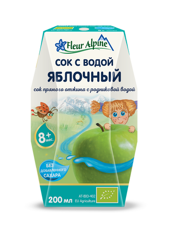 Дитячий сік з природною джерельною водою Fleur Alpine ORGANIC "Яблучний ", без цукру, від 8-ми міс, 200 мл 1384011 Mams family