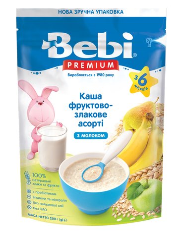 Дитяча каша молочна BEBI PREMIUM Фруктово-злакове асорті, без пальмової олії, від 6 міс, 200 гр 1105060 Mams family